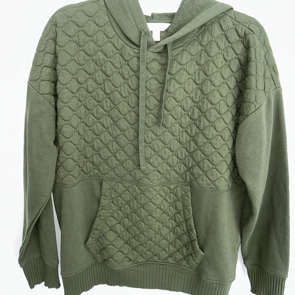 Time And Tru Quilted Hooded Women's Large Hoodie Army Green Long Sleeve